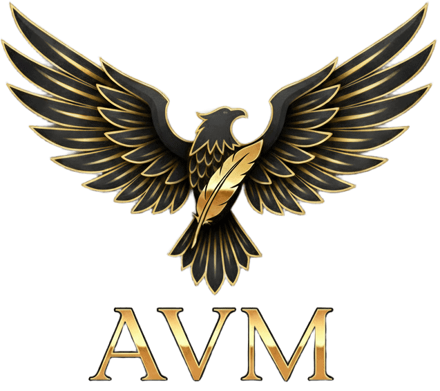 Elegant black and gold eagle logo representing AVM Group branding and excellence.